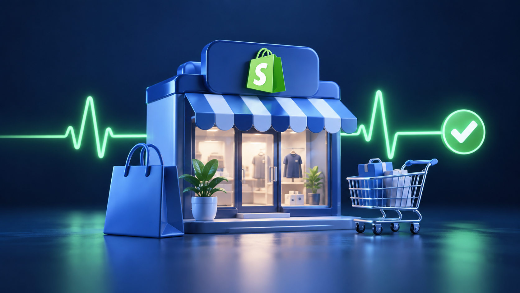 Ecommerce specialists monitor Shopify analytics in a sleek operations center.